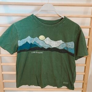 Life is Good Crusher Cropped Mountain Granola T-Shirt